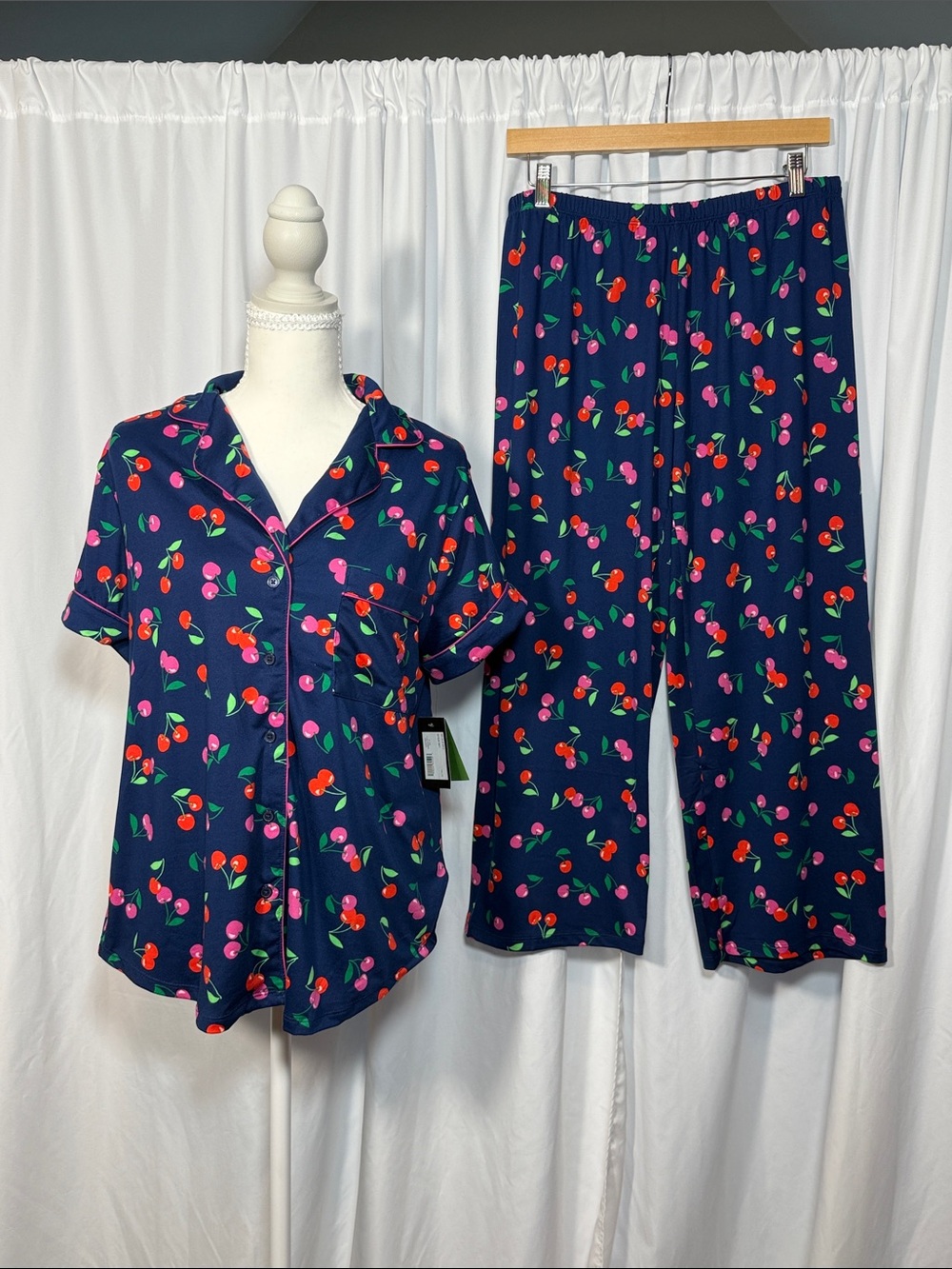 kate spade Navy Cherry-Print Short Sleeve Pajama Set